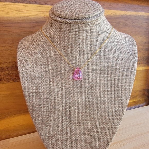Pink Sapphire Necklace Minimalist Crystal Gemstone September Birthstone - Picture 4 of 4